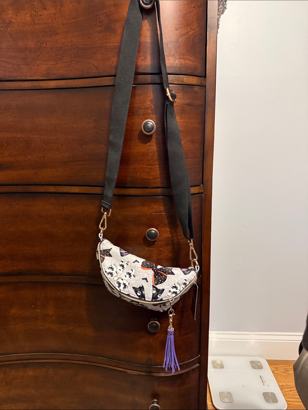 Makeup Junkie Halloween Crossbody Bag with Purple Tassel
